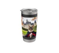 Gato vampiro de Halloween en una capa Vaso térmico de acero inoxidable de doble pared