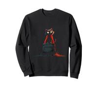 Gato Vampiro Halloween Capa Roja Gótico Gracioso Negro Sudadera