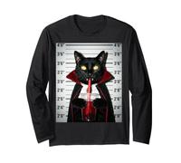 Gato Vampiro Té Boba Rojo Halloween Mugshot Meme Manga Larga