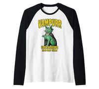 Gato Vampiro Vampurr Colmillos Gotico Horror Camiseta Manga Raglan