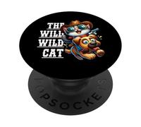 Gato Vaquero De Dibujos Animados Montando Un Perro, Wild Cat PopSockets PopGrip Adhesivo
