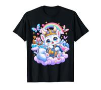 Gato Vikingo Lindo Arcoíris Mariposas Nordic Kawaii Arte Camiseta