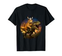 Gato Vikingo Montando T-Rex Divertido Dinosaurio Alien OVNI Puesta de Camiseta