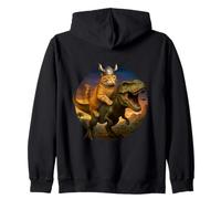 Gato Vikingo Montando T-Rex Divertido Dinosaurio Alien OVNI Puesta de Sudadera con Capucha