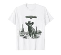 Gato Vintage con Sombrero de Vaquero OVNI Desierto Sci-Fi Art Camiseta