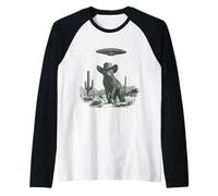 Gato Vintage con Sombrero de Vaquero OVNI Desierto Sci-Fi Art Camiseta Manga Raglan