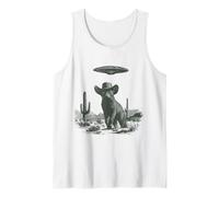 Gato Vintage con Sombrero de Vaquero OVNI Desierto Sci-Fi Art Camiseta sin Mangas