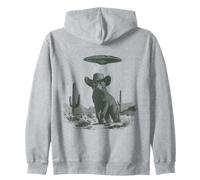 Gato Vintage con Sombrero de Vaquero OVNI Desierto Sci-Fi Art Sudadera con Capucha