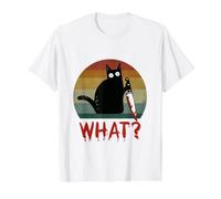 Gato Vintage ¿Qué? Divertido Gato Negro Gato Asesino con Cuchillo Camiseta gráfica económica, Hombre, Blanco, S
