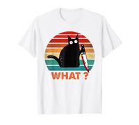 Gato Vintage ¿Qué? Divertido Gato Negro Gato Asesino con Cuchillo Camiseta gráfica económica, Hombre, Blanco, M