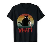 Gato Vintage ¿Qué? Divertido Gato Negro Gato Asesino con Cuchillo Camiseta gráfica económica, Hombre, Negro, M