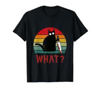 Gato Vintage ¿Qué? Divertido Gato Negro Gato Asesino con Cuchillo Camiseta gráfica económica, Hombre, Negro, S