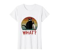 Gato Vintage ¿Qué? Divertido Gato Negro Gato Asesino con Cuchillo Camiseta gráfica económica, Mujer, Blanco, M