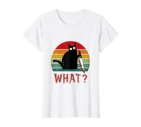 Gato Vintage ¿Qué? Divertido Gato Negro Gato Asesino con Cuchillo Camiseta gráfica económica, Mujer, Blanco, XS