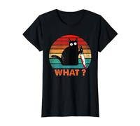 Gato Vintage ¿Qué? Divertido Gato Negro Gato Asesino con Cuchillo Camiseta gráfica económica, Mujer, Negro, M
