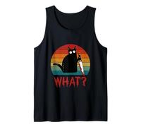 Gato Vintage ¿Qué? Divertido Gato Negro Gato Asesino con Cuchillo Camiseta sin Mangas