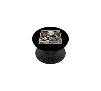 Gato vs T-Rex Japonés Gran Ola Arte Divertido PopSockets PopGrip Adhesivo