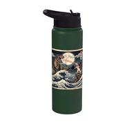 Gato vs T-Rex Japonés Gran Ola Arte Divertido Stainless Steel Insulated Water Bottle