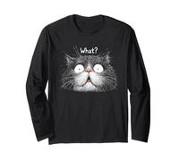 Gato What? Divertido Gato Maravillado Meme Gato Amigo Manga Larga