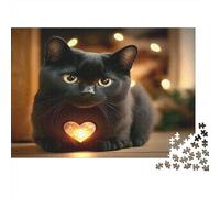 Gato y corazón Brillante Puzzle 1000 Piezas De Cartón Grueso Rompecabezas DIY Mindfulness para Actividades En Familia como Regalo De Graduación 38x26cm/1000pcs