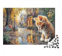 Gato y León Rompecabezas 1000 Piezas Gato y León Fantasy Art Print Estéticos Y Desafiantes De Desafío Duro Imposible Regalos para Mujeres, Regalos para Hombres Decoración del Hogar para Adultos Y Ni