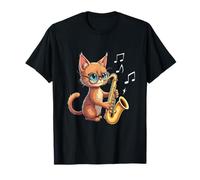 Gato Y Música Instrumento Saxofonista Camiseta