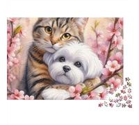 Gato y Perro Juntos Rompecabezas 1000 Piezas Cartón Grueso para Toda La Familia Reunión Amigos para Relajarse Oferta Mejor Regalo 38x26cm/1000pcs