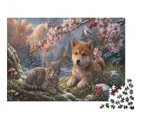 Gato y Shiba Rompecabezas DIY De 1000 Piezas Cartón Grueso Aves del Bosque Actividad Cerebral, Actividad Indoor, Familia Y Parejas 70x50cm/1000pcs