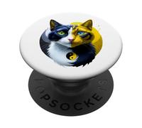 Gato Yin Yang Dual Yoga Espiritual Gatito Regalo Mamá Gatito PopSockets PopGrip Adhesivo