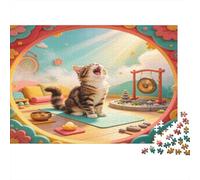 Gato Yoga Puzzle para Adultos Puzzle de 1000 Piezas Escenario Zen Relajante Interior Papel Decoración Familiar Mejora Atención Regalo Festivo 52x38cm/1000pcs
