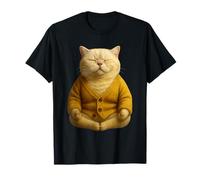 Gato zen en cárdigan amarillo arte de gatito meditando tranquilo Camiseta