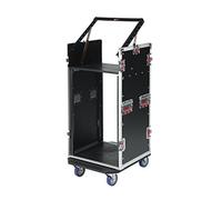 Gator Cases G-TOUR Rack de viaje para equipos de audio con ruedas de alta resistencia y hardware de grado Tour; estante superior desplegable de 10U y estante inferior de 16U (G-TOUR 10X16 PU)
