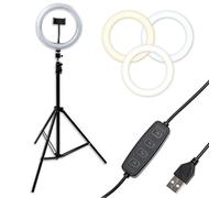 Gator Frameworks Soporte de iluminación LED anular de escritorio de 10 pulgadas con soporte para teléfono y base compacta con peso, (GFW-RINGLIGHTDSKTP)
