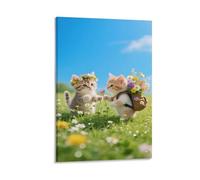 Gatos adorables en un mar de flores Cuadro De Pared Grass Flor silvestre Arte De Pared Lienzo De Alta Definición Ecológico Fácil De Instalar Salón Dormitorio Diseño Exclusivo 08x12inch(20x30cm)