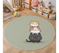 Gatos Apilados Juntos Alfombras Redondas 100cm, Animales De Dibujos Animados Minimalistas Alfombras Redondas, Antideslizante Alfombra Círculo Para Habitación Infantil Sala De Juegos,Gris Verdoso
