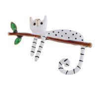 Gatos blancos Aguja de lámpara para mujeres Perezoso Gato Árbol Exquisito Esmalte Lindo Rama Insignia Solapa Joyería Perezoso Sentado En El Romper, talla única, como se describe