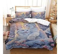 Gatos Blancos Ropa De Cama De 3 Piezas con Edredón Impreso En 3D Bosque del Atardecer Funda De Almohada Y Cremallera Oculta Dormitorios Juveniles Double（200x200cm）