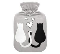 Gatos blancos y negros (1) bolsa de agua caliente y funda suave y cálida para cama de invierno, cuello y hombros, 2 L