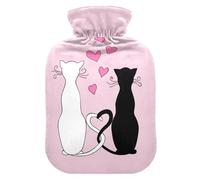Gatos blancos y negros (2) bolsa de agua caliente y funda suave y cálida para cama de invierno, cuello y hombros, 2 L