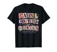Gatos Café Libros Amante Cozy Reading Feline Day Camiseta gráfica económica, Hombre, Negro, M