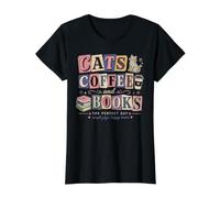 Gatos Café Libros Amante Cozy Reading Feline Day Camiseta gráfica económica, Mujer, Negro, M