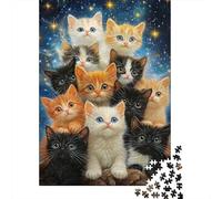 Gatos Cielo Estrellado Puzzle de 1000 Piezas Puzzle para Adultos Varios Gatos Noche Papel Relajación Decoración 70x50cm/1000pcs