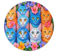 Gatos Coloridos Patrón Floral Puzzle de 1000 Piezas Papel para Adultos Puzzle para Toda la Familia Relajación 1000pcs (67.5x67.5cm)