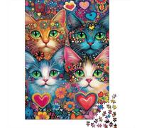 Gatos Coloridos Patrón Floral Puzzle de 1000 Piezas Puzzle para Adultos Corazón Relajante Concentración Hogar Regalo 70x50cm/1000pcs