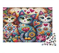 Gatos Coloridos Puzzle de 1000 Piezas Papel para Adultos Patrón de Corazón Puzzle para Toda la Familia Relajación Decoración del Hogar 70x50cm/1000pcs