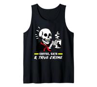 Gatos de café y verdadero crimen divertido cráneo gato crimen amantes del espectáculo Camiseta sin Mangas