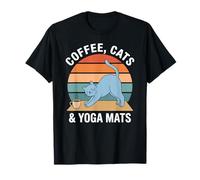 Gatos de café y Yoga esterillas Retro meditación Estiramiento Camiseta