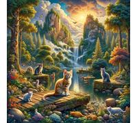 Gatos de la Cascada del cañón Puzzle de 200 Piezas,28x28 cm Rompecabezas DIY,Entretenimiento Creativo,Rompecabezas para Adultos,Juego de Habilidad para Toda la Familia