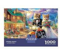 Gatos de la Noche de Invierno 1000 Piezas Rompecabezas Imposible DecoracióN Familiar Escena de Boda de fantasía Jigsaw Juegos Educativos para Adultos 52x38cm/1000pcs