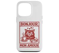 Gatos Divertido Café, Bonjour Mon Amour, Gatos Carcasa para iPhone 13 Pro